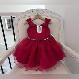 ❤️ 24 Mth Jessica Simpson Red Satin Tulle Formal Kids Dress with Bow Details NWT